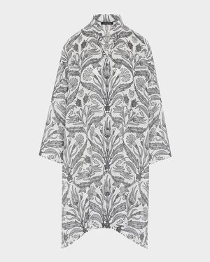 Wide A-Line Collarless Shirt with Slits (Very Long)