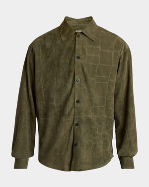 Men's Croc-Embossed Leather Sport Shirt