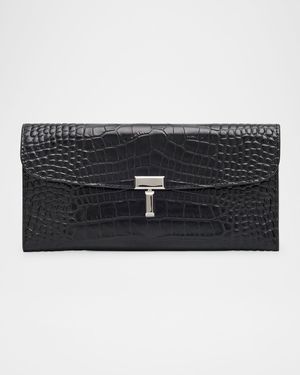 T-Lock Croco-Embossed Leather Wallet