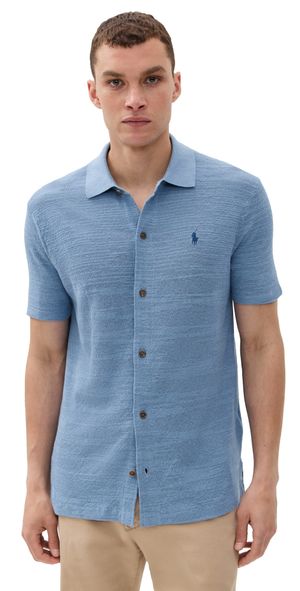 Polo Ralph Lauren Textured Button Down Sweater Shirt Channel Blue S