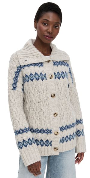 Faherty Highland Fair Isle Cardigan Lakeside Fair Isle Snow M
