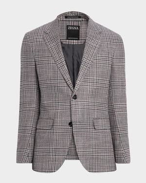 Men's Glen Plaid Winter Crossover Notch-Lapel Sport Coat