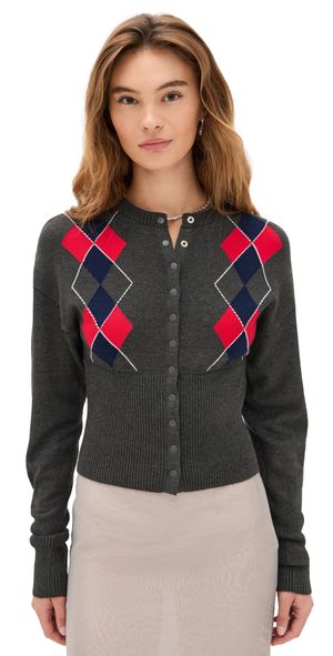 Lioness Head In The Clouds Cardigan Grey Argyle M