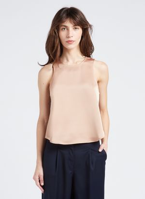 Collectors Club - Top satiné sans manches à col rond - Taille 40 - Beige