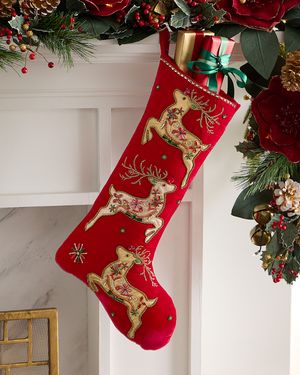 Beaded Reindeer Classic Christmas Stocking