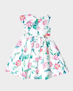 Girl's Floral Blush Ruffled Sleeveless Dress, Size 3T-10
