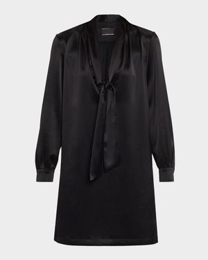 Neck-Scarf Silk Long-Sleeve Mini Dress