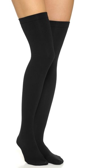 Plush Fleece Lined Thigh High Socks Black One Size