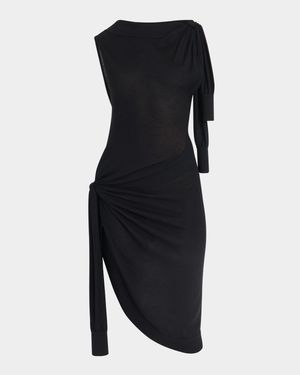 Knotted Sleeveless Silk-Cotton Knit Midi Dress
