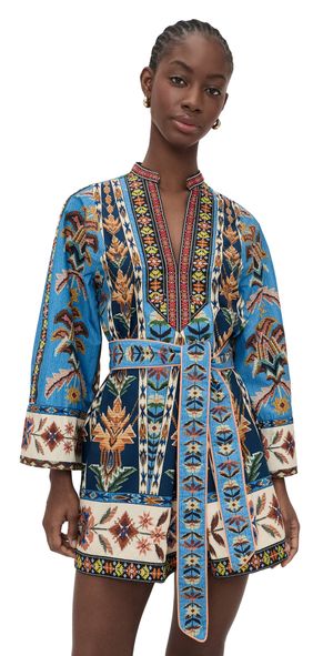FARM Rio Embroidered Tapestry Blue Mini Dress Embroidered Tapestry Blue XXS