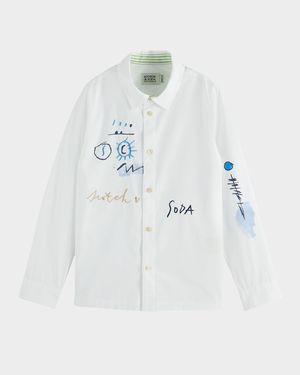 Boy's Embroidered Artwork Button-Front Shirt, Size 4-12