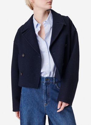 Vanessa Bruno - Manteau court en laine mélangée - Taille 44 - Bleu