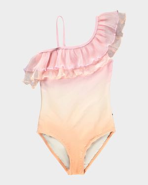 Girl's Nilla Asymmetric-Ruffle One-Piece Swimsuit, Size 3-10