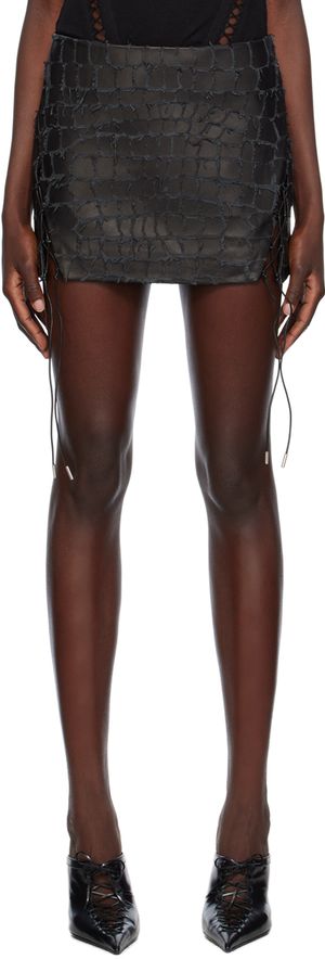 Dion Lee Black Snake Etched Leather Miniskirt