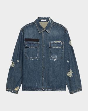 Men's Distressed Denim Uniform Shirt