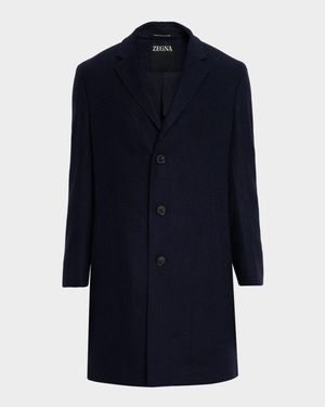 Men's Cashmere and Silk Stripe Twill Top Coat