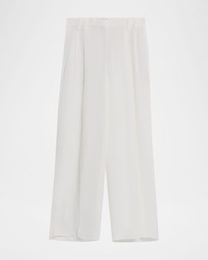 Monili-Trim Linen Gabardine Wide-Leg Pants