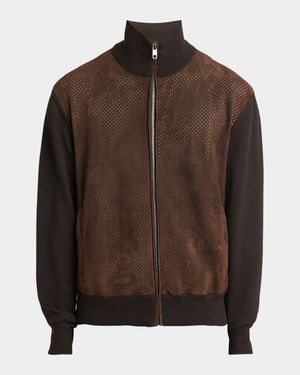 Men's Perforated Suede Bomber Jacket