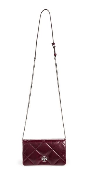 Tory Burch Kira Diamond Quilt Distressed Chain Wallet On Chain Dark Carmine One Size