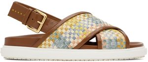 Marni Brown Leather Fussbett Raffia-Effect Sandals
