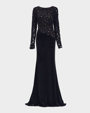 Sequin Open-Work Velvet Gown