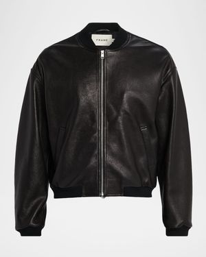 Men's Leather Full-Zip Bomber Jacket