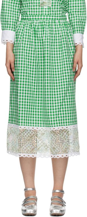 Anna Sui Jupe midi vert et blanc à motif guinguan