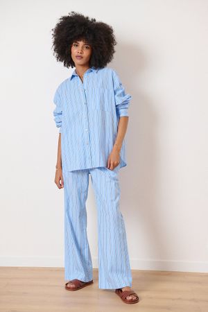 Garance Paris - Pantalon large à rayures - Taille L - Bleu