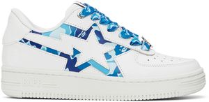 BAPE Baskets blanc et bleu à étoiles emblématiques et à motif camouflage ABC