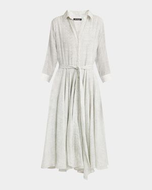 Bracelet-Sleeve Silk Midi Shirtdress