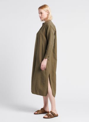 Bonton - Robe midi col rond en coton - Taille L - Kaki