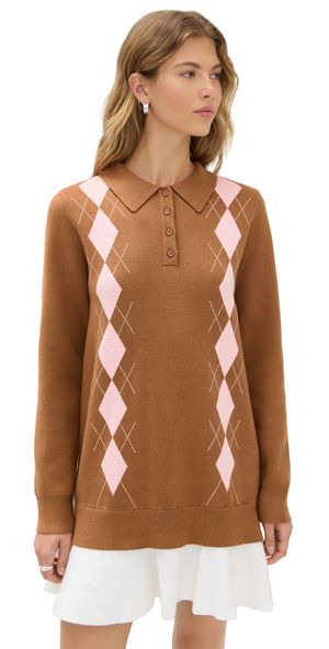 English Factory Argyle Polo Knit Dress Tank/Pink S