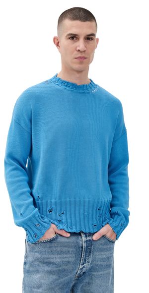 Marni Dishevelled Cotton Crewneck Sweater Azure 50