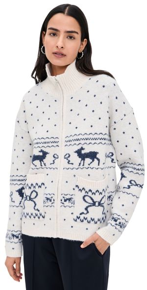 Another Girl Fair Isle Knit Zip Sweater Cream S