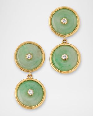 Estate 18K Yellow Gold Jadeite Diamond Bezel Set Dangle Drop Earrings