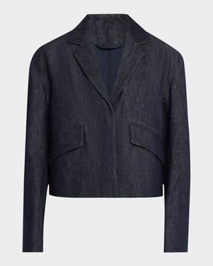 Indigo Single-Breasted Crop Jacket