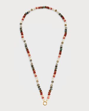 18K Yellow Gold 32" Stone Foundation Hex Bead Necklace