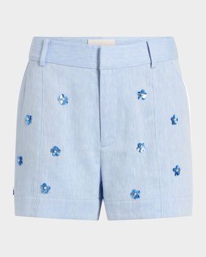 Tora Embellished Linen Suiting Shorts