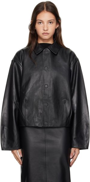 St. Agni Blouson ample noir en cuir