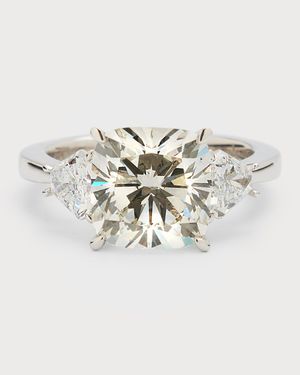 Lab Grown Diamond 18K White Gold Cushion and Trillion Ring