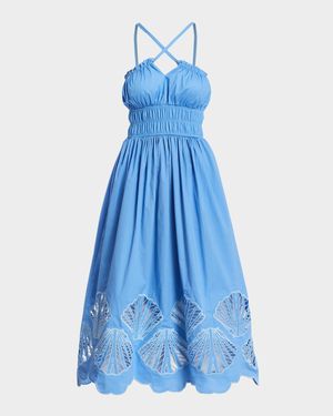 Spritz Smocked Seashell Cutout Midi Dress
