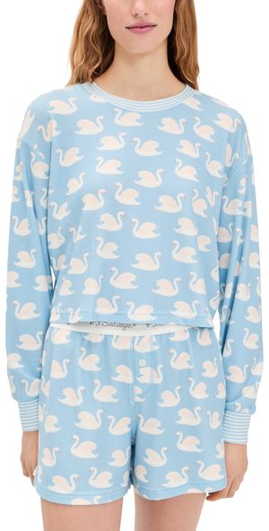 PJ Salvage Boyfriend Boxer Swans-A-Swimming PJ Shorts Set Angel Blue L