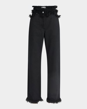 Frayed High-Rise Straight-Leg Pants