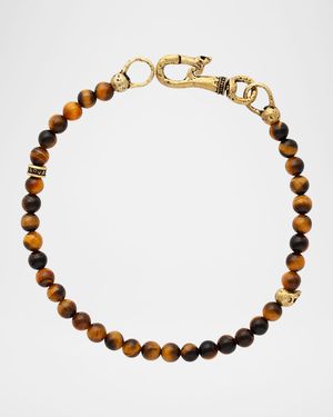 Men's Brass Skull Tigers Eye Beaded Bracelet
