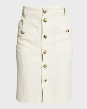 High-Waist Button-Front Straight Viscose Skirt