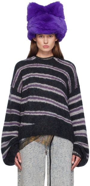 Acne Studios Gray & Purple Striped Sweater