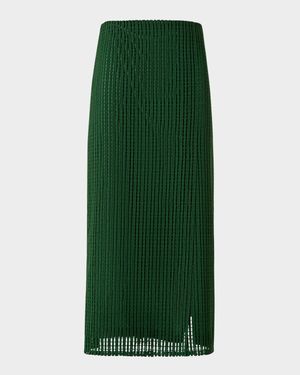 Pencil Techno Stripe Embroidered Midi Skirt