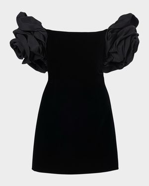 Floral Off-Shoulder Velvet Mini Dress