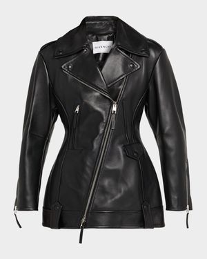Leather Cocoon Waisted Biker Jacket