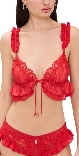 For Love & Lemons Butterfly Lace Ruffle Bralette Red L